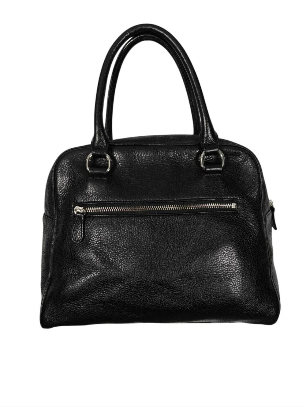 MY FLAT IN LONDON Black Pebbled Leather Dome Satchel Bag -Brighton